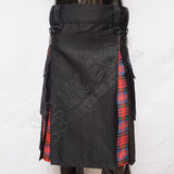 Black Cotton With Macpherson Tartan Hybrid Utility Kilt