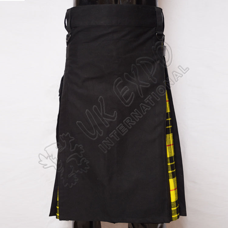 Black Cotton Hybrid Macleod Tartan Utility Kilt