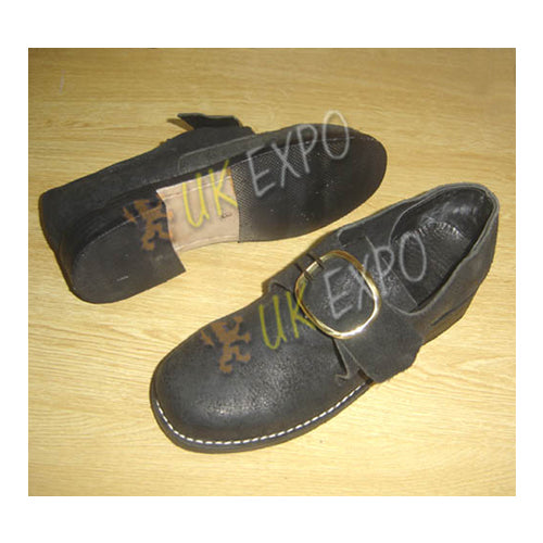Napoleon War Handmade Black Leather Buckle Shoes