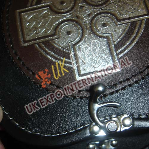 Brown Leather Celtic Embossed Black Leather Sporran