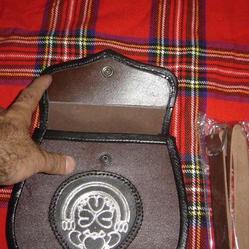 Brown Piping Leather Celtic Embossed Smart Sporran