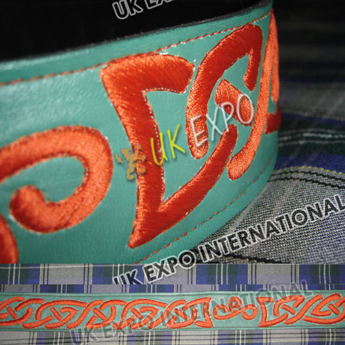 Green Belt With Red Hand Embroidery Black Color Backing