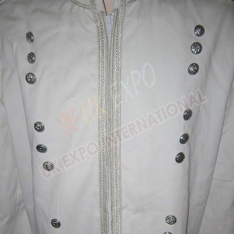 White Heavy Jean Doublet  Silver Braid With Chrome Thistle Button
