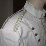 White Heavy Jean Doublet  Silver Braid With Chrome Thistle Button