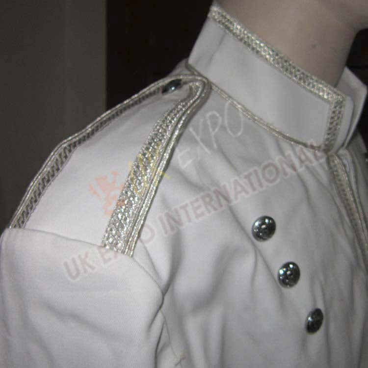White Heavy Jean Doublet  Silver Braid With Chrome Thistle Button
