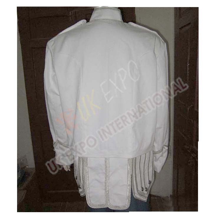 White Heavy Jean Doublet  Silver Braid With Chrome Thistle Button