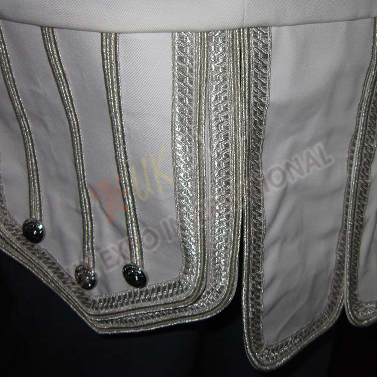 White Heavy Jean Doublet  Silver Braid With Chrome Thistle Button