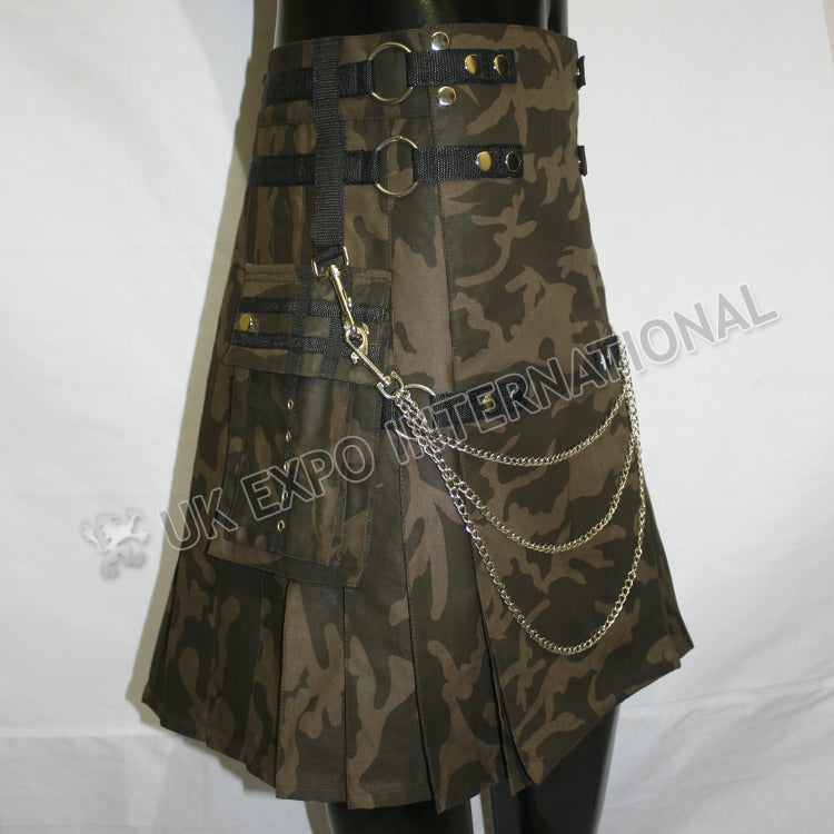 Brown Camouflage Sports Casual Chain Utility Kilt