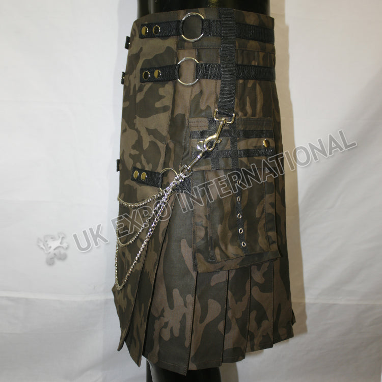 Brown Camouflage Sports Casual Chain Utility Kilt