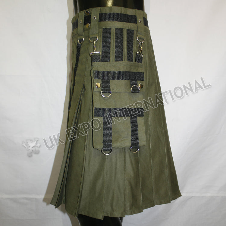 Y Style Darker Olive Heavy Canvas Utility Kilt