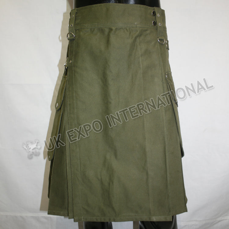 Olive Color Sports Casual Utility Kilt