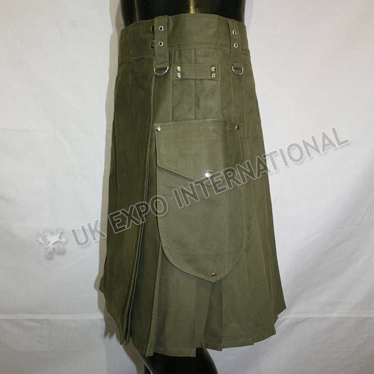 Olive Color Sports Casual Utility Kilt