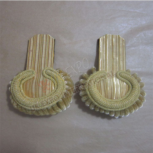 Gold Bullion Wire Braid Epaulettes French Style Padded Military Shoulder Boards
