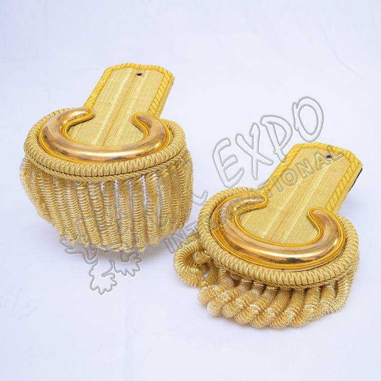 Gold Bullion Moon Epaulettes Black Wool Back Military Shoulder Boards