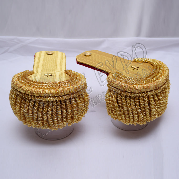 Brass Bullion Epaulettes Pair Star Military Shoulder Boards