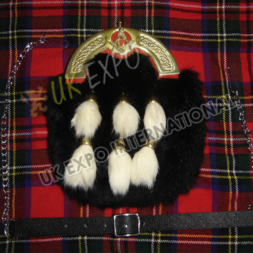 Masonic Gold Black Rabbit Fur 6 Tassel Sporran