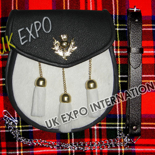 Scottish Thistle Gold Accent Goat Skin Sporran