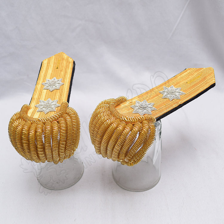 Gold Bullion Epaulettes 2 Silver Star Military Shoulder Boards
