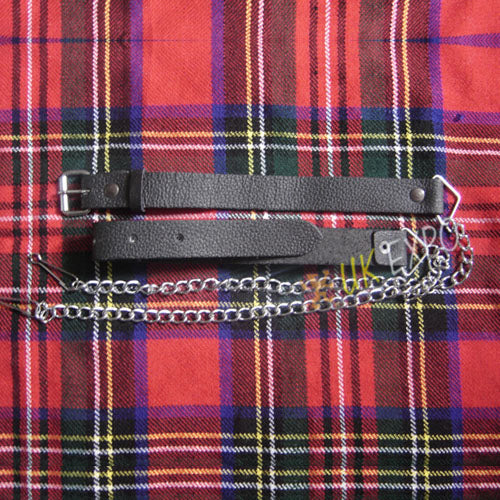 Grain Black Leather Belt With Silver Chain