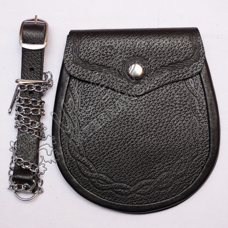 Grain Black Leather Double Celtic Embossed Sporran