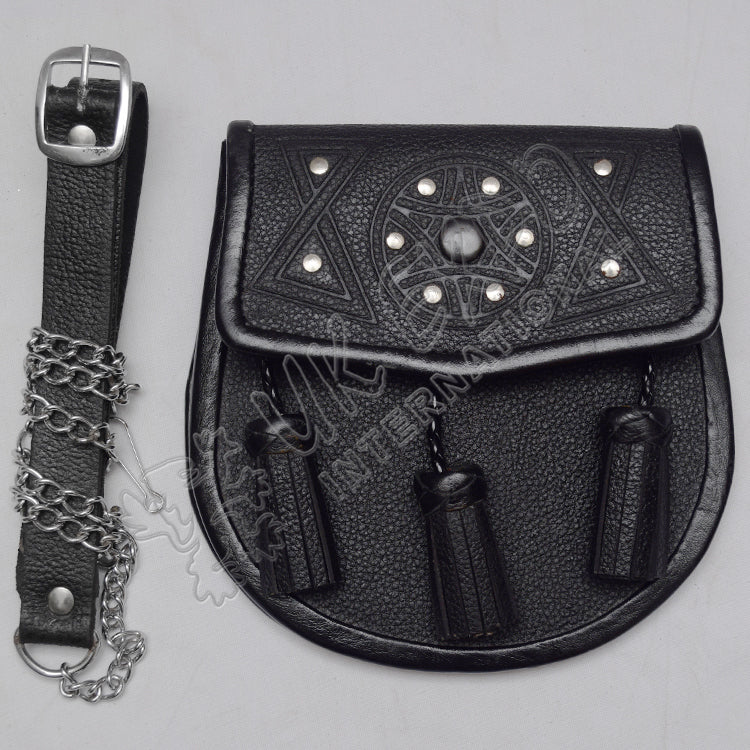 Stylish Black Leather Studded Sporran