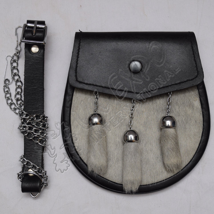 Gray Cow Skin Black Leather Simple Sporran