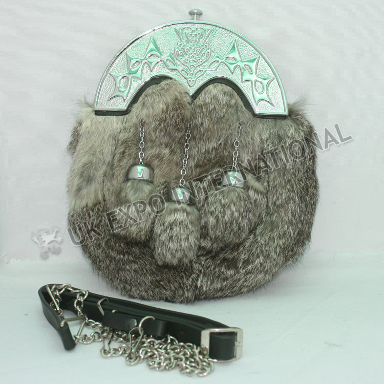 Scottish Flower Gray Color Fur Sporran