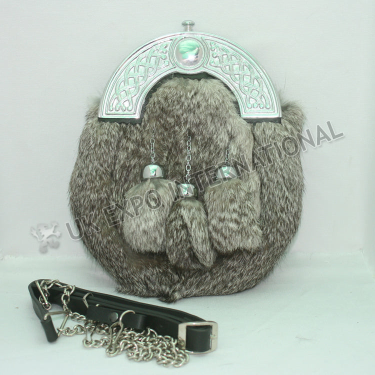 Scottish Gray Color Fur Celtic Knot Sporran