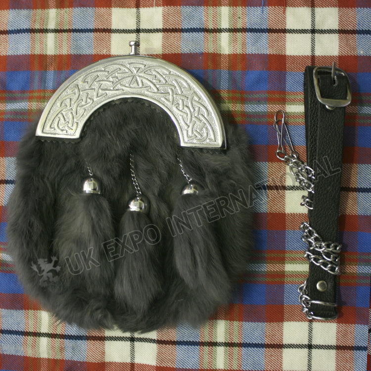 Gray Celtic Rabbit Fur Day Wear Sporran