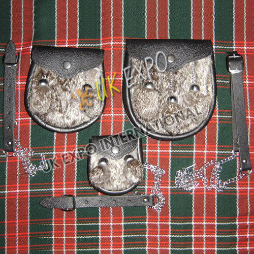 Gray Fur Black Leather Family Pack Sporrans