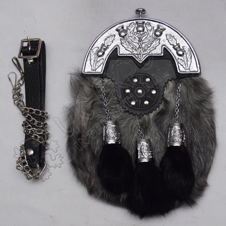 Chrome Thistle Cantle Gray Multi Fur Sporran