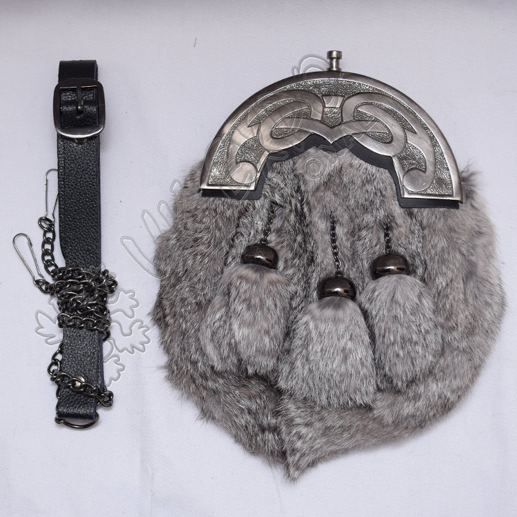 Gray Rabbit Fur Celtic Full Dress Sporran