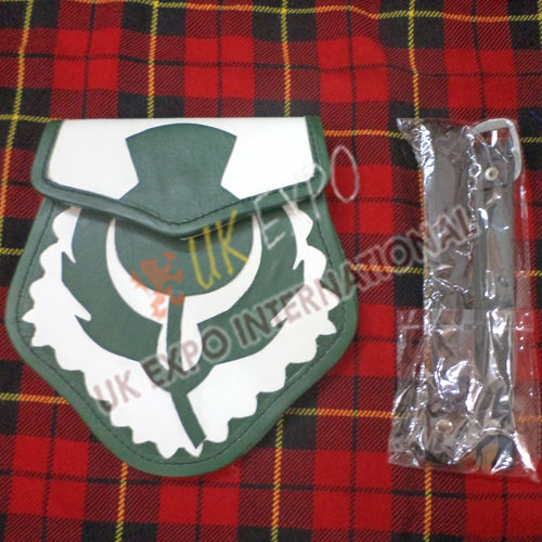 Green and White Leather Baby Thistle Sporran