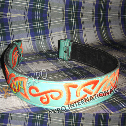 Green Belt With Red Hand Embroidery Black Color Backing
