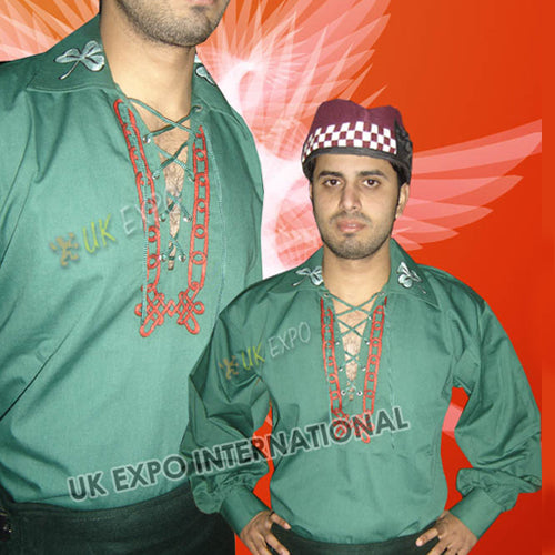 Jacobite Green Shirt With Shamrock Hand Embroidery