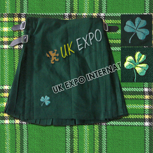 Green Irish With Shamrock Embroidery Kilt
