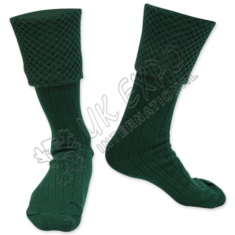 Green Scottish Diamond Cuff Kilt Hose Socks