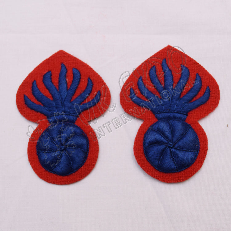 Hand Embroidered Red & Blue Grenade Badges