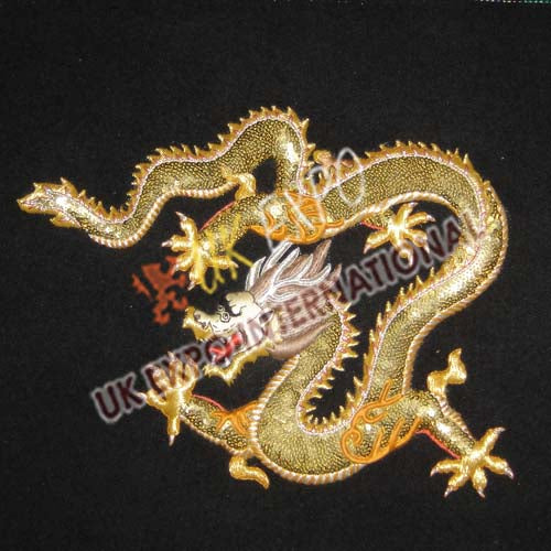 Gold Chinese Dragon Iron On Embroidered Patch