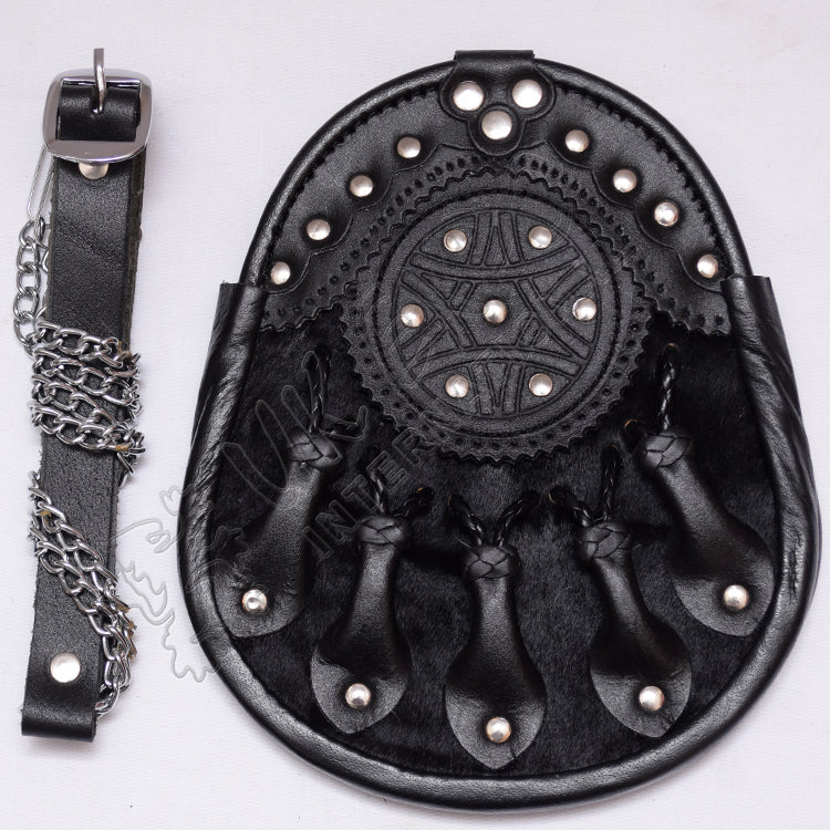 Hunting Celtic Clan Leaf Leather Sporran