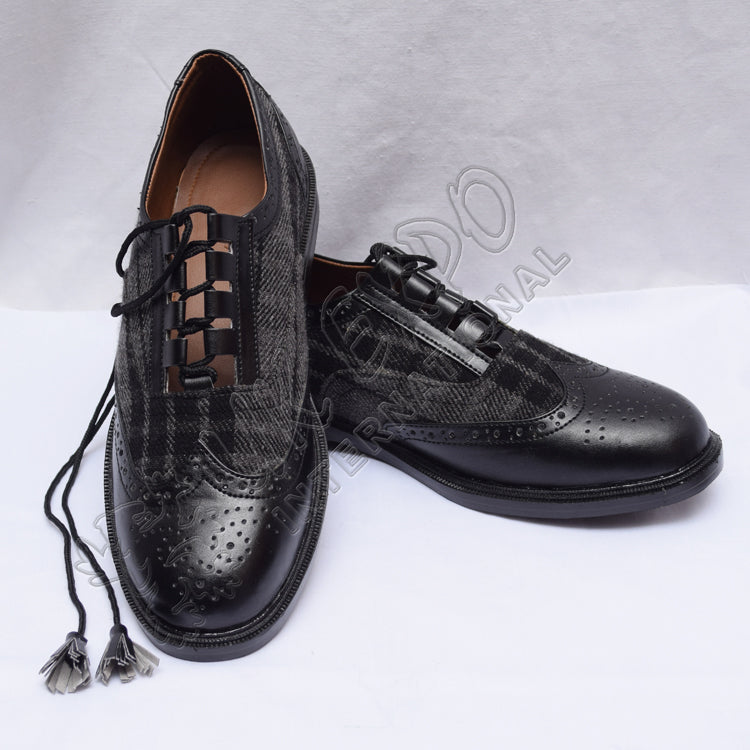 Hybrid Gray Tartan Ghillie Brogues Black Leather With PU Sole