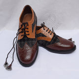 Tartan Ghillies Black/Gray Plaid With Brown/Tan Leather
