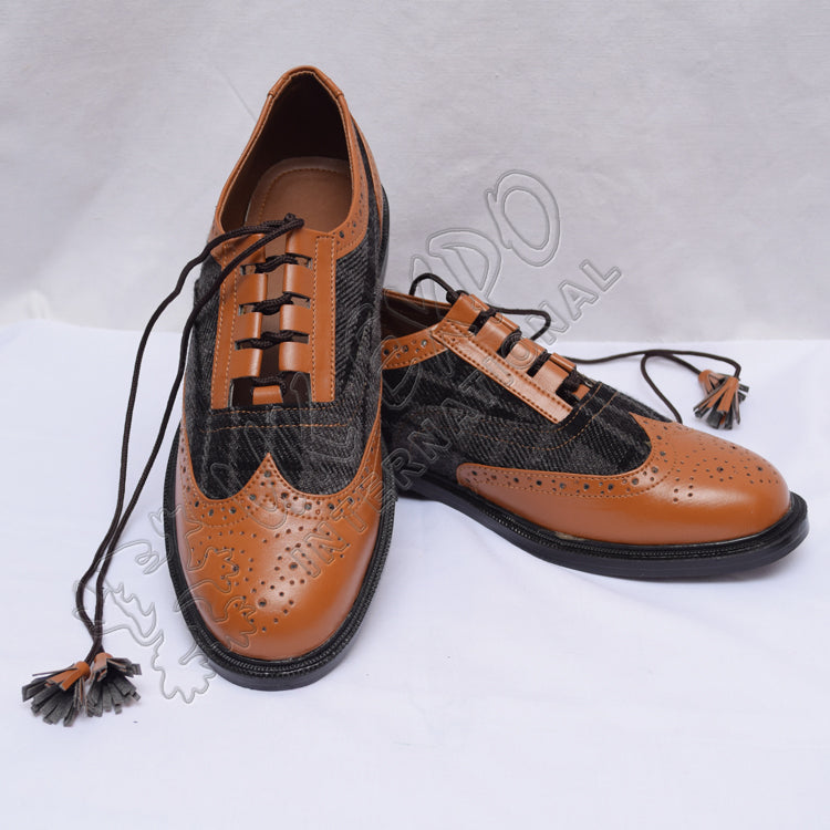 Hybrid Gray Tartan Ghillies Brown Leather With PU Sole Shoes