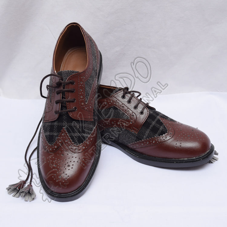 Hybrid Tartan Ghillie Brogues Black/Gray Chocolate Leather Shoes