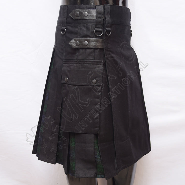 Black Hybrid With Black Watch Tartan Utility Kilt