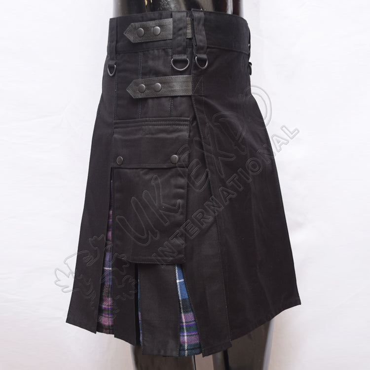 Black Hybrid With Pride of Scotland Tartan Utility Kilt