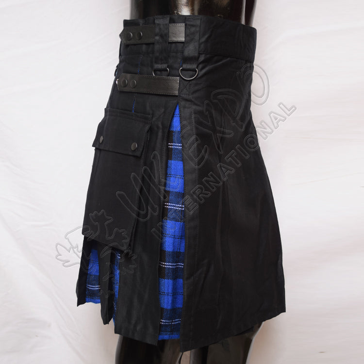 Black Hybrid With Royal Blue Ramsay Tartan Utility Kilt