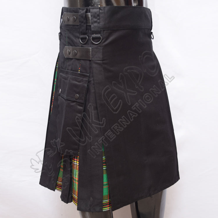 Black Cotton With Tara Murphy Tartan Hybrid Utility Kilt