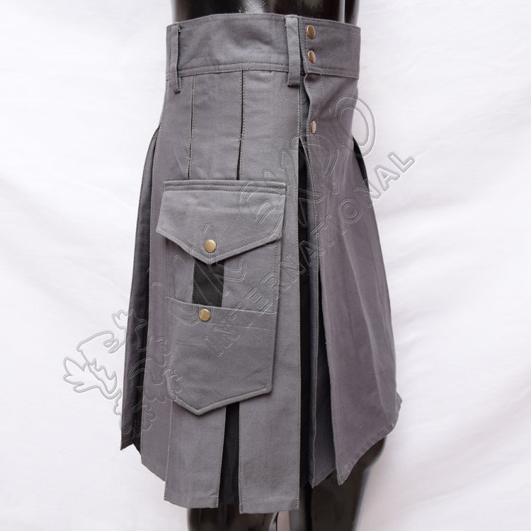 Hybrid Gray With Black Box Pleat Utility Kilt