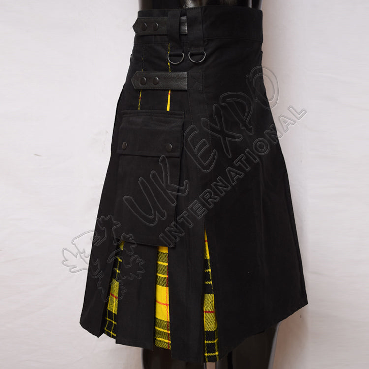 Black Cotton Hybrid Macleod Tartan Utility Kilt